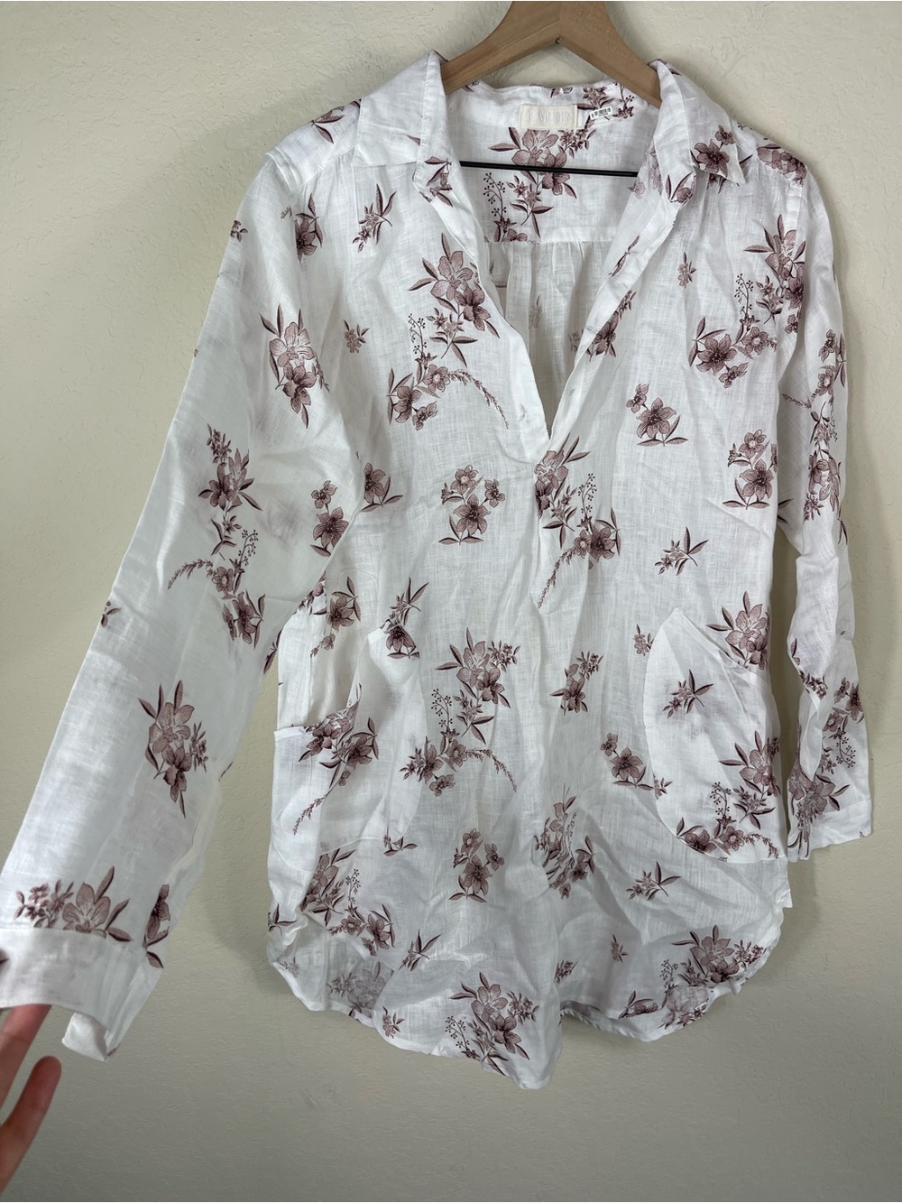 CP Shades Floral Linen Tunic Top White Size Small